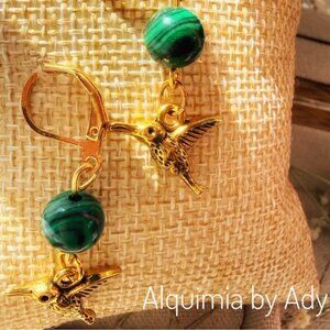 GREEN GEMSTONE + ODDITY malachite SIMPLE + GOLD dangle earrings